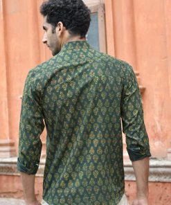 PRINTS VALLEY Ajrakh Madder Green Block Print Shirt 9 PRINTS VALLEY Ajrakh Madder Green Block Print Shirt