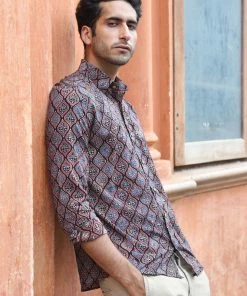 PRINTS VALLEY Men's Shirt Ajrakh Black Ogee Arch Shirt
