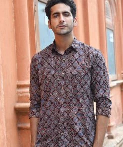 PRINTS VALLEY Men's Shirt Ajrakh Black Ogee Arch Shirt