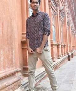 PRINTS VALLEY Men's Shirt Ajrakh Black Ogee Arch Shirt