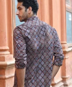 PRINTS VALLEY Men's Shirt Ajrakh Black Ogee Arch Shirt