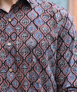 PRINTS VALLEY Men's Shirt Ajrakh Black Ogee Arch Shirt