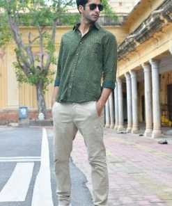 PRINTS VALLEY Men's Shirt Ajrakh Green Pear Motif Shirt 7 PRINTS VALLEY Men's Shirt Ajrakh Green Pear Motif Shirt