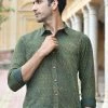 PRINTS VALLEY Men's Shirt Ajrakh Green Pear Motif Shirt