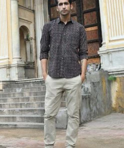 PRINTS VALLEY Men's Shirt Ajrakh Black Floret Shirt