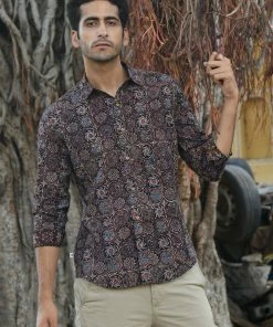 PRINTS VALLEY Men's Shirt Ajrakh Black Multi Pattern Shirt