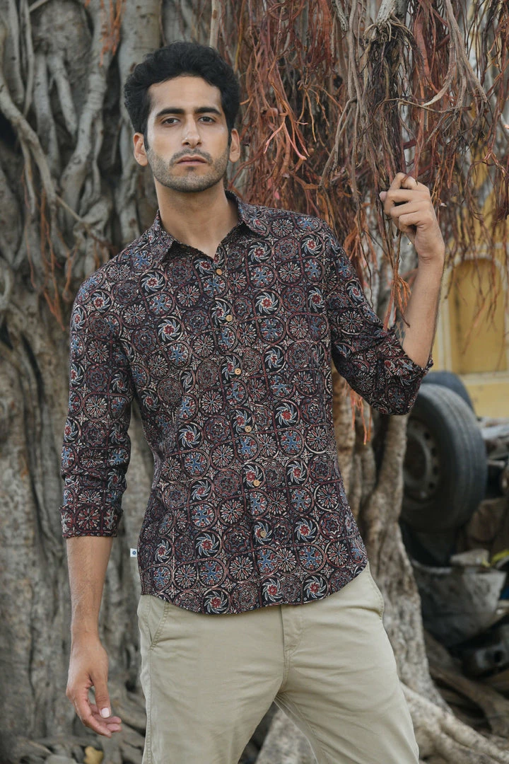 PRINTS VALLEY Men's Shirt Ajrakh Black Multi Pattern Shirt 2 PRINTS VALLEY Men's Shirt Ajrakh Black Multi Pattern Shirt