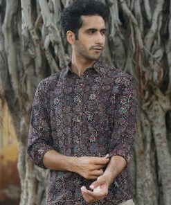 PRINTS VALLEY Men's Shirt Ajrakh Black Multi Pattern Shirt
