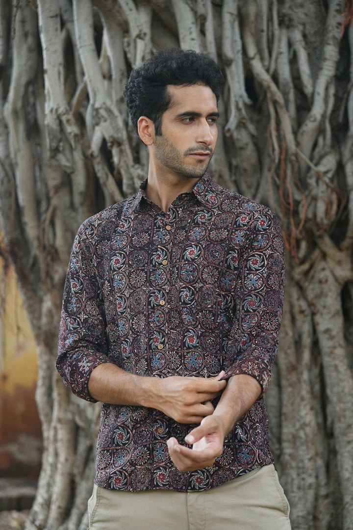 PRINTS VALLEY Men's Shirt Ajrakh Black Multi Pattern Shirt 1 PRINTS VALLEY Men's Shirt Ajrakh Black Multi Pattern Shirt