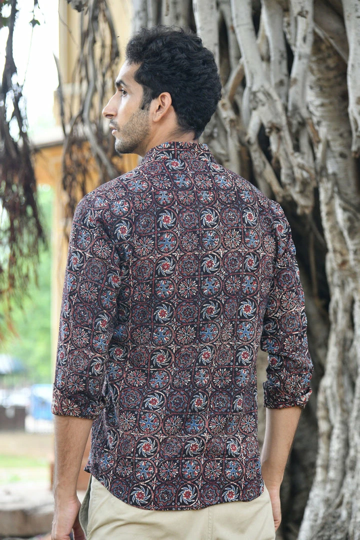 PRINTS VALLEY Men's Shirt Ajrakh Black Multi Pattern Shirt 5 PRINTS VALLEY Men's Shirt Ajrakh Black Multi Pattern Shirt