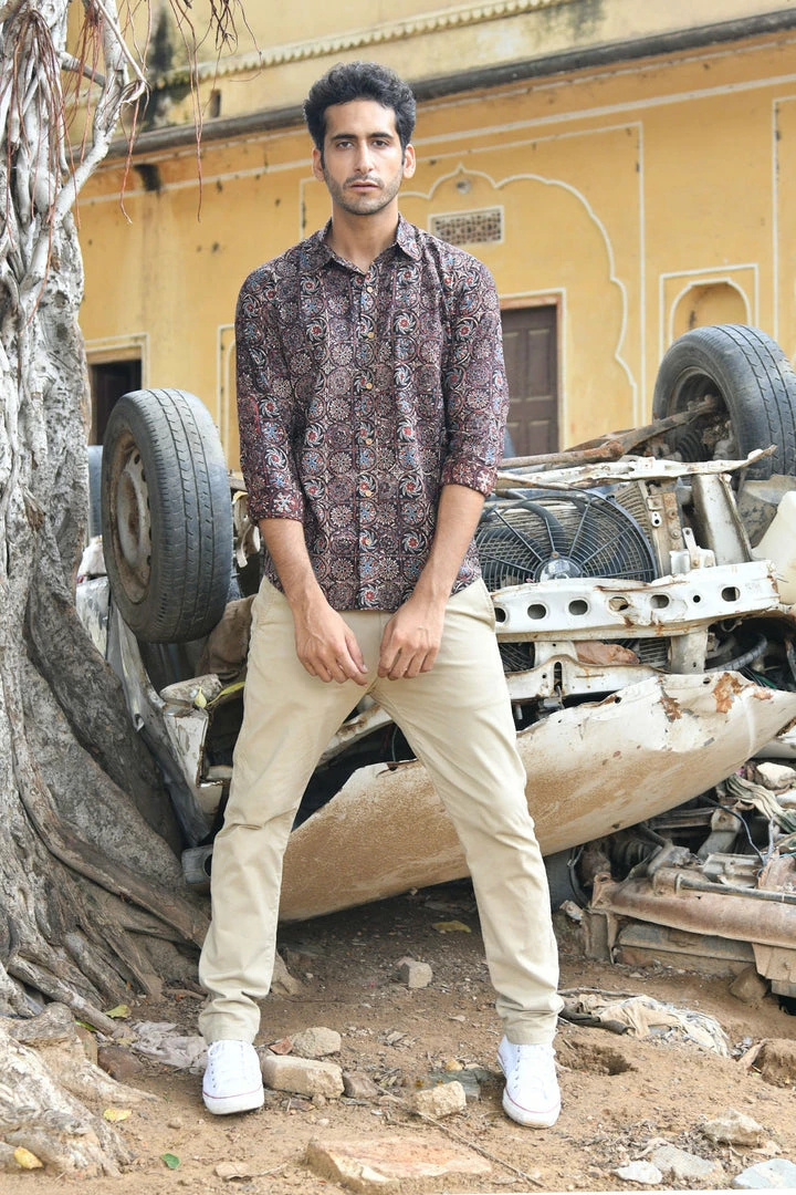 PRINTS VALLEY Men's Shirt Ajrakh Black Multi Pattern Shirt 6 PRINTS VALLEY Men's Shirt Ajrakh Black Multi Pattern Shirt