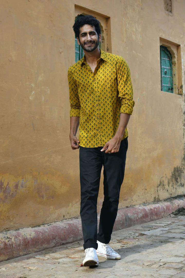 PRINTS VALLEY Ajrak Mustard Tulip Shirt 3 PRINTS VALLEY Ajrak Mustard Tulip Shirt