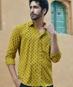 PRINTS VALLEY Ajrak Mustard Tulip Shirt