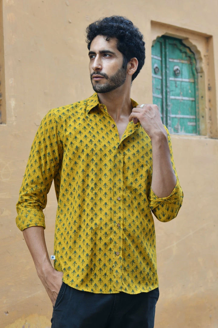 PRINTS VALLEY Ajrak Mustard Tulip Shirt 2 PRINTS VALLEY Ajrak Mustard Tulip Shirt