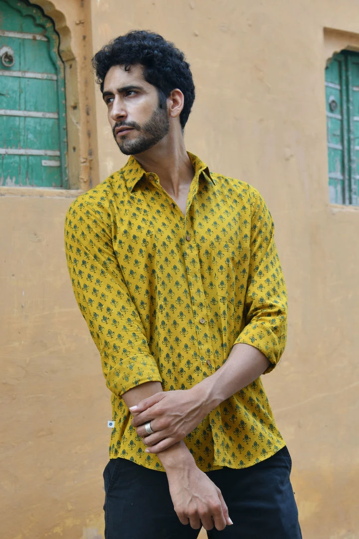 PRINTS VALLEY Ajrak Mustard Tulip Shirt 4 PRINTS VALLEY Ajrak Mustard Tulip Shirt