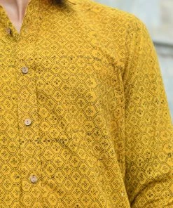 PRINTS VALLEY Men's Shirt Ajrak Mustard Patel Jaal Shirt