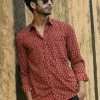 PRINTS VALLEY Men's Shirt Ajrak Madder Red Pear Motif Shirt