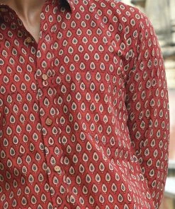 PRINTS VALLEY Men's Shirt Ajrak Madder Red Pear Motif Shirt