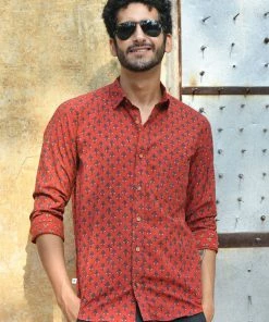 PRINTS VALLEY Men's Shirt Ajrak Madder Red Tulip Shirt