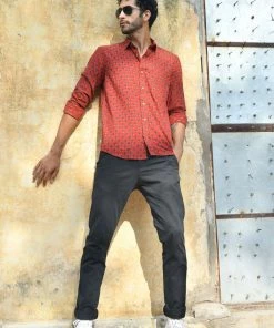 PRINTS VALLEY Men's Shirt Ajrak Madder Red Tulip Shirt 8 PRINTS VALLEY Men's Shirt Ajrak Madder Red Tulip Shirt
