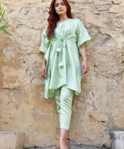 PRINTS VALLEY Jaipur Tales Pastel Green Triangle Kaftan Set