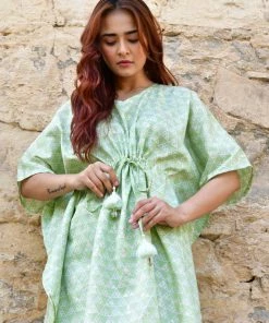 PRINTS VALLEY Jaipur Tales Pastel Green Triangle Kaftan Set