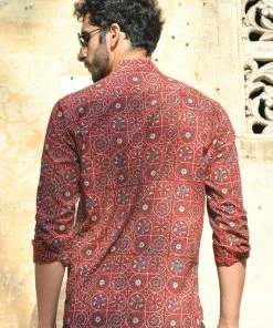 PRINTS VALLEY Men's Shirt Ajrak Madder Red Multi Patterned Butta Shirt