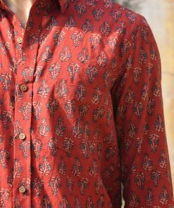 PRINTS VALLEY Men's Shirt Ajrak Madder Red Block Print Shirt