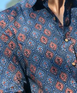 PRINTS VALLEY Men's Shirt Ajrak Blue Ogee Arch Shirt