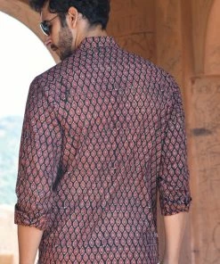 PRINTS VALLEY Men's Shirt Ajrak Black Pear Motif Shirt
