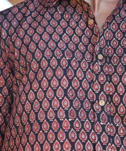 PRINTS VALLEY Men's Shirt Ajrak Black Pear Motif Shirt