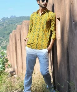 PRINTS VALLEY Ajrak Mustard Ogee Arch Shirt