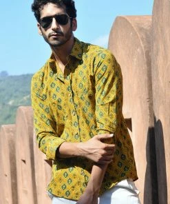 PRINTS VALLEY Ajrak Mustard Ogee Arch Shirt 7 PRINTS VALLEY Ajrak Mustard Ogee Arch Shirt