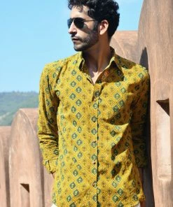 PRINTS VALLEY Ajrak Mustard Ogee Arch Shirt