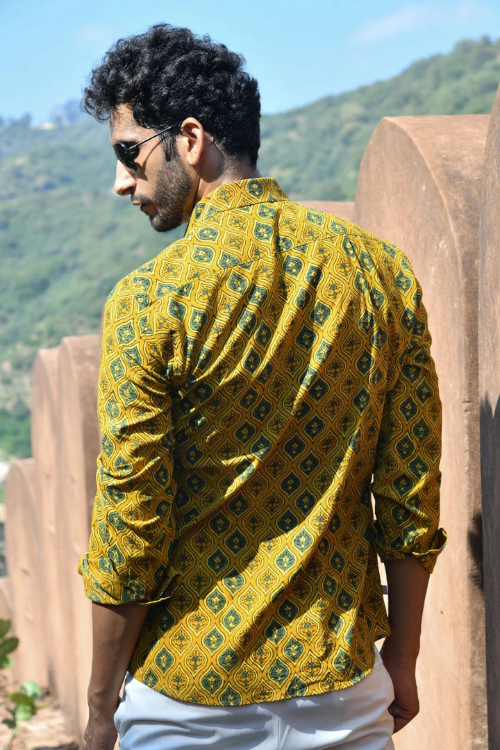 PRINTS VALLEY Ajrak Mustard Ogee Arch Shirt 4 PRINTS VALLEY Ajrak Mustard Ogee Arch Shirt