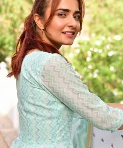 PRINTS VALLEY Jaipur Tales Diya-Pastel Green Dress With Dupatta