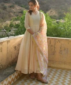 PRINTS VALLEY Jaipur Tales Diya-Pastel Yellow Dress With Dupatta