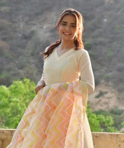 PRINTS VALLEY Jaipur Tales Diya-Pastel Yellow Dress With Dupatta