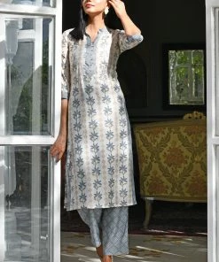 PRINTS VALLEY Grey Stripe Bail Print Set Jaipur Tales