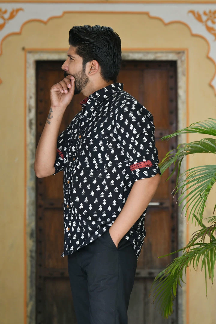 PRINTS VALLEY Black White Buti Shirt Men's Shirt 2 PRINTS VALLEY Black White Buti Shirt Men's Shirt