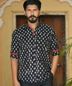 PRINTS VALLEY Black White Buti Shirt Men's Shirt 7 PRINTS VALLEY Black White Buti Shirt Men's Shirt