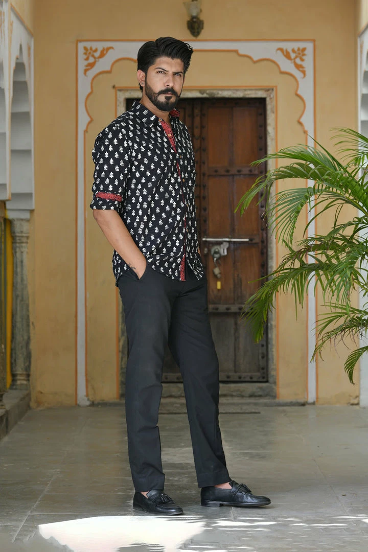 PRINTS VALLEY Black White Buti Shirt Men's Shirt 4 PRINTS VALLEY Black White Buti Shirt Men's Shirt