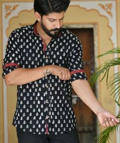 PRINTS VALLEY Black White Buti Shirt Men's Shirt