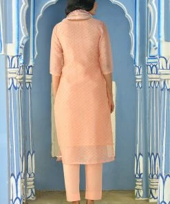 PRINTS VALLEY Peach Chanderi Print Kurta Set Jaipur Tales
