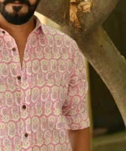 PRINTS VALLEY Men's Shirt Pink Pineapple Shirt