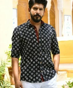 PRINTS VALLEY Men's Shirt Black Dot Circle Shirt