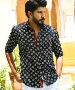 PRINTS VALLEY Men's Shirt Black Dot Circle Shirt