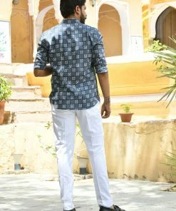 PRINTS VALLEY Indigo Checks Square Shirt Men's Shirt