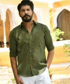 PRINTS VALLEY Men's Shirt Green Red Buti Shirt