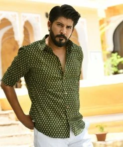 PRINTS VALLEY Men's Shirt Green Red Buti Shirt